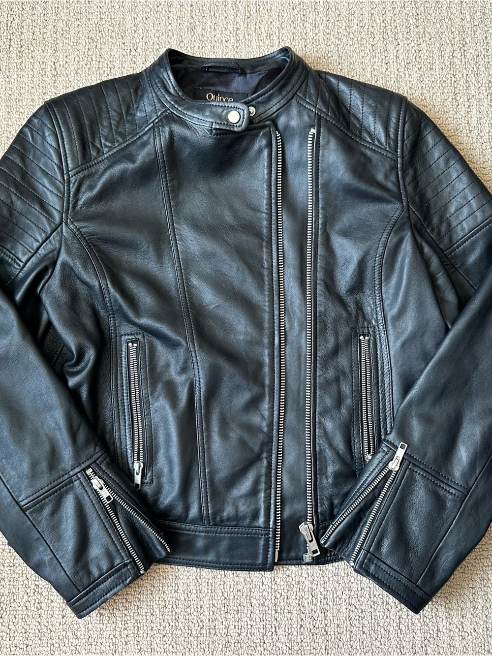 Black Leather Moto Jacket - Women's